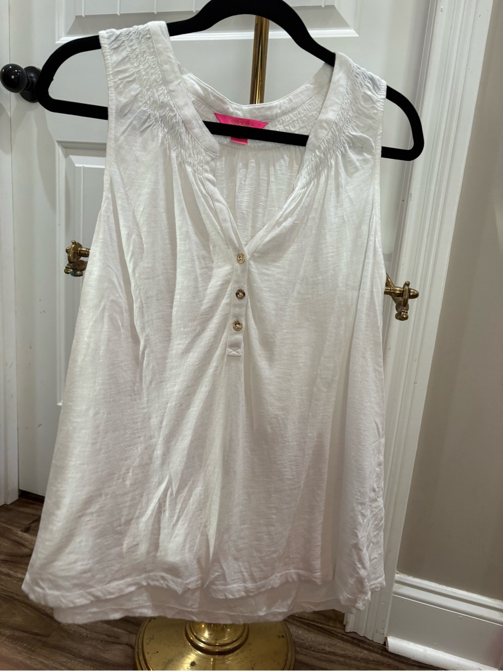 Lilly Pulitzer White Sleeveless Button Henley Tank